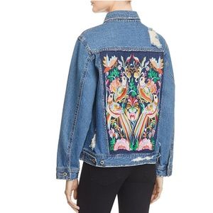 ANTHRO Destroyed Embroidered Denim Jean Jacket S